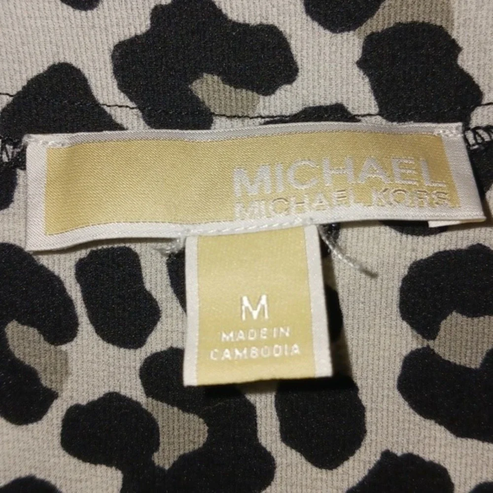 3 MICHAEL‎ KORS Tops Black Purple Paisley Animal Blouse Zip Long Sleeve Shirt M